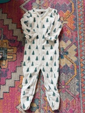 Monica and Andy  White Footed One-Piece with Green Tree Print